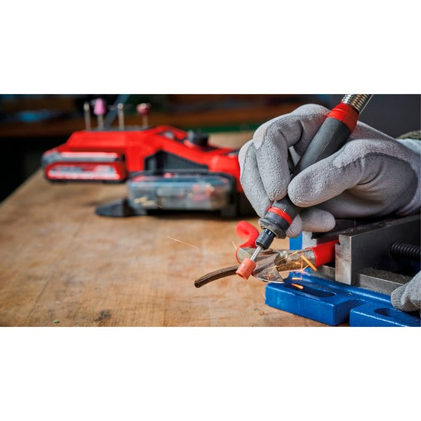 Einhell Power X-Change Akku-Schleif- / Gravur-Werkzeug TE-MT 18/34 Li-Solo, 18Volt (rot/schwarz, ohne Akku und Ladegerät, 55-teiliges Zubehör-Set)