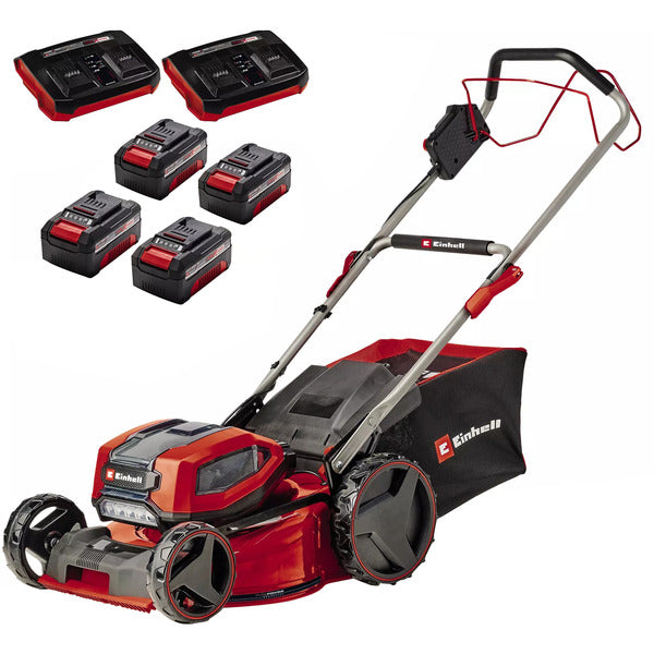Einhell Professional Cordless Lawn Mower GP-CM 36/47 S Li BL, 36 Volt (2x18 Volt) (Red/Black, 4x Li-Ion Batteries 4.0Ah, with Rear Wheel Drive Vario Speed)