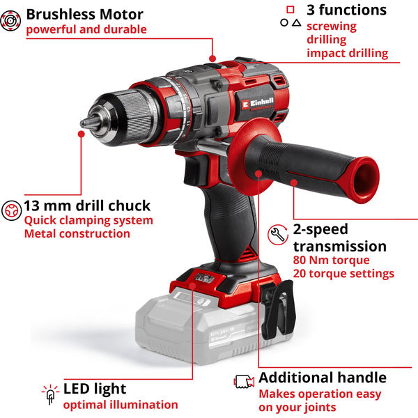 Einhell Professional Akku-Schlagbohrschrauber TP-CD 18/80 Li-i BL - Solo, 18Volt (rot/schwarz, ohne Akku und Ladegerät)