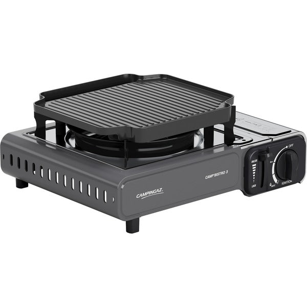 Campingaz Gaskocher Camp'Bistro 3 mit Grillplatte (silber/grau, 2,2kW Einflammkocher, Modell 2025)