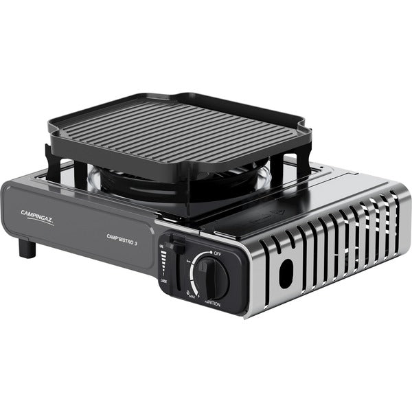 Campingaz Gaskocher Camp'Bistro 3 mit Grillplatte (silber/grau, 2,2kW Einflammkocher, Modell 2025)