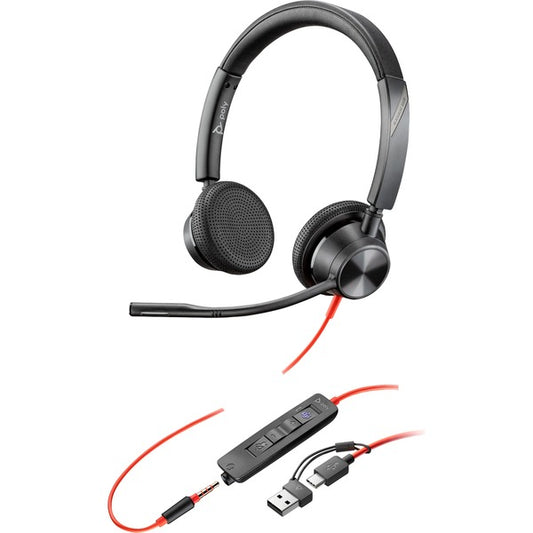 HP Poly Blackwire 3325M USB-C Stereo Headset με 3,5 mm Σύνδεση + USB-C/A Αντάπτορα (Μαύρο, Πιστοποιημένο για Microsoft Teams)