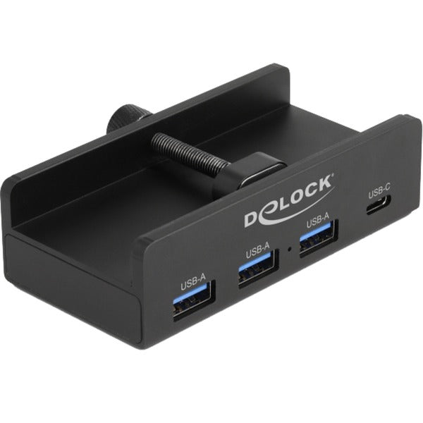 DeLOCK Externer USB 5 Gbps 4 Port Hub 3 x USB Typ-A und 1 x USB Type-C™ mit Feststellschraube (schwarz)