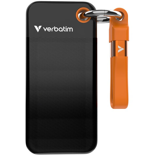 Verbatim Pocket SSD 1 TB, Externe SSD (schwarz/orange, USB-C 3.2 Gen 2 (10 Gbit/s), mit Schlüsselring und Kabelhalter)