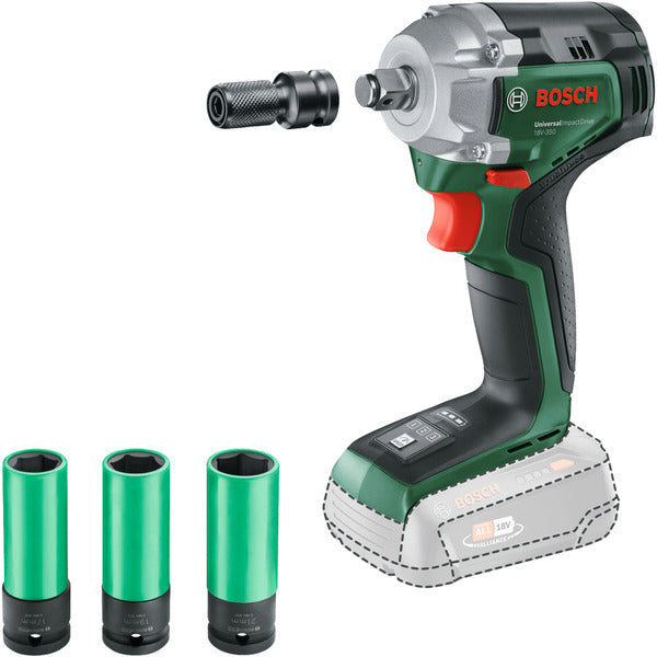 Bosch Powertools Akku-Schlagschrauber UniversalImpactDrive 18V-350 solo (grün, ohne Akku und Ladegerät, inkl. 3 Steckschlüsseleinsätze, POWER FOR ALL ALLIANCE)