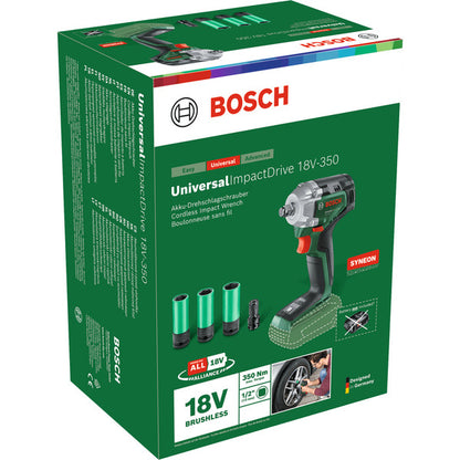 Bosch Powertools Akku-Schlagschrauber UniversalImpactDrive 18V-350 solo (grün, ohne Akku und Ladegerät, inkl. 3 Steckschlüsseleinsätze, POWER FOR ALL ALLIANCE)