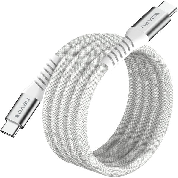Nevox USB 2.0 Kabel, USB-C Stecker > USB-C Stecker 48V / 5A (weiß, 2 Meter, PD 3.1, Laden mit bis zu 240 Watt, magnetisch aufrollbar)