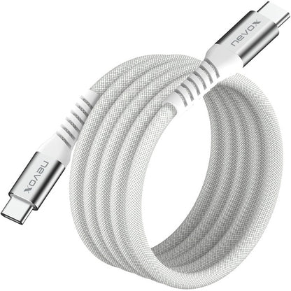 Nevox USB 2.0 Kabel, USB-C Stecker > USB-C Stecker 48V / 5A (weiß, 2 Meter, PD 3.1, Laden mit bis zu 240 Watt, magnetisch aufrollbar)