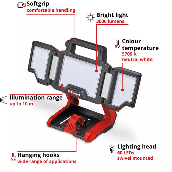 Einhell Professional Akku-Lampe TP-CL 18/3000 Li - Solo, 18Volt (rot, ohne Akku und Ladegerrät)