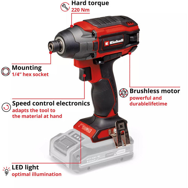 Einhell Professional Akku-Schlagschrauber TP-CI 18/220 Li BL - Solo, 18Volt (schwarz/rot, ohne Akku und Ladegerät)