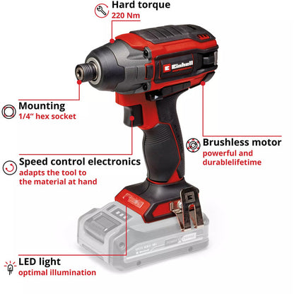 Einhell Professional Akku-Schlagschrauber TP-CI 18/220 Li BL - Solo, 18Volt (schwarz/rot, ohne Akku und Ladegerät)