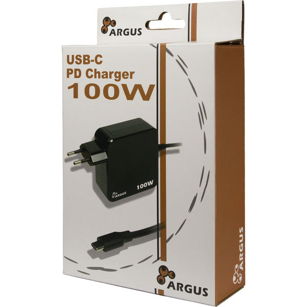 Inter-Tech Ladegerät Argus PD-2100, USB-C Charger (schwarz, 1,80m Kabel, PD 3.0, 100 Watt)