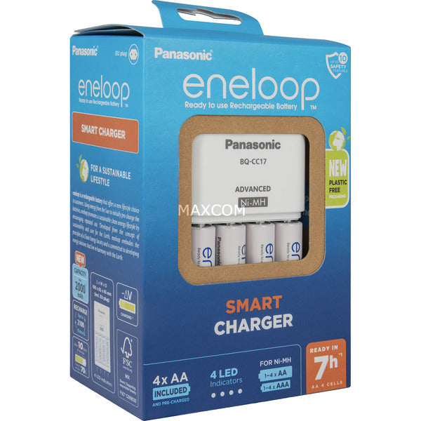 Panasonic eneloop Universal Smart Charger Set (White, includes 4 eneloop AA Batteries)
