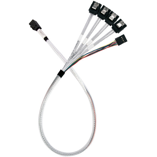 Silverstone Technology Adapterkabel SST-CPS05-RE, mini-SAS SFF 8643 > 4x SATA (hellblau, 60cm)