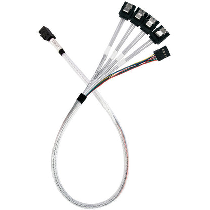 Silverstone Technology Adapterkabel SST-CPS05-RE, mini-SAS SFF 8643 > 4x SATA (hellblau, 60cm)