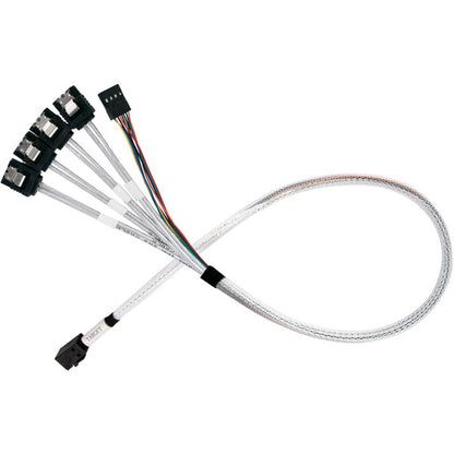 Silverstone Technology Adapterkabel SST-CPS05-RE, mini-SAS SFF 8643 > 4x SATA (hellblau, 60cm)