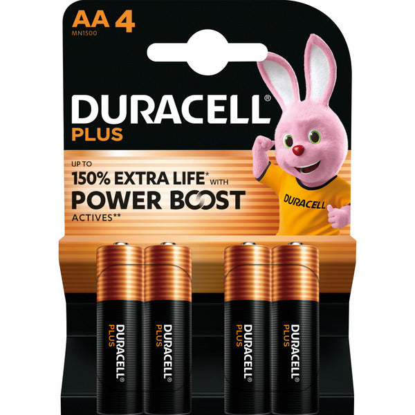 Μπαταρία Duracell Plus Αλκαλική, Μινιόν AA LR06 1,5V, Extra Life (4 τεμάχια, AA (LR06))