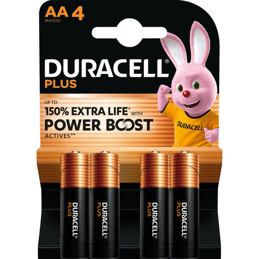 Μπαταρία Duracell Plus Αλκαλική, Μινιόν AA LR06 1,5V, Extra Life (4 τεμάχια, AA (LR06))