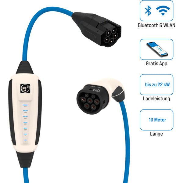 NRGkick Mobile Wallbox 32A 10m Pure (weiß, 22 kW, 10 Meter Kabel, WLAN + Bluetooth)