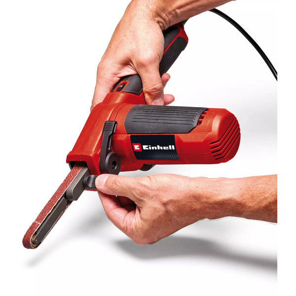 Einhell Bandfeile TC-BF 500 E (rot/schwarz, 500 Watt, inkl. 6-teiliges Schleifbandset)