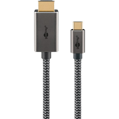 Goobay USB Textil-Adapterkabel, USB-C Stecker > HDMI Stecker, 4K / 60Hz (schwarz/silber, 2 Meter)