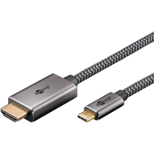 Goobay USB Textil-Adapterkabel, USB-C Stecker > HDMI Stecker, 4K / 60Hz (schwarz/silber, 2 Meter)