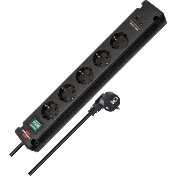Brennenstuhl Bremounta Steckdosenleiste 5-fach, 2x USB-C (schwarz, 3 Meter Kabel, 2x USB, mit Sicherheitsschalter)