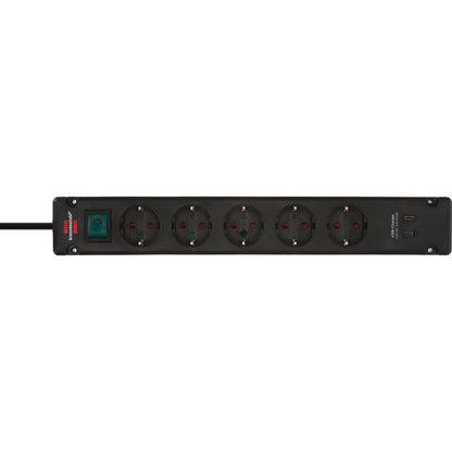 Brennenstuhl Bremounta Steckdosenleiste 5-fach, 2x USB-C (schwarz, 3 Meter Kabel, 2x USB, mit Sicherheitsschalter)