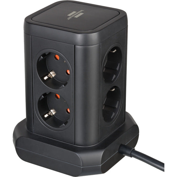 Brennenstuhl Steckdosenturm 8-fach, 2x USB-A, 1x USB-C (schwarz, 2 Meter Kabel, mit Sicherheitsschalter)