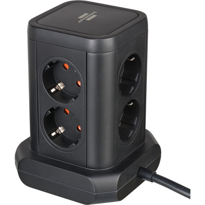 Brennenstuhl Steckdosenturm 8-fach, 2x USB-A, 1x USB-C (schwarz, 2 Meter Kabel, mit Sicherheitsschalter)