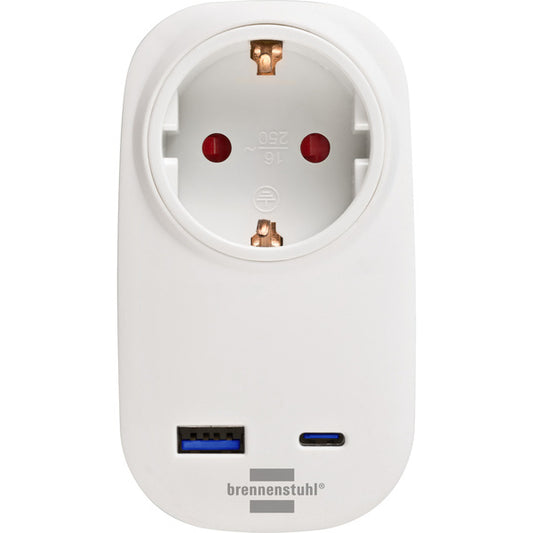 Brennenstuhl Steckdosenadapter + USB Charger PD 20W (Λευκό, USB-A, USB-C, με προστασία για παιδιά)