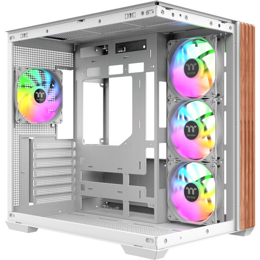 Thermaltake View 380 WS ARGB (λευκό/ξύλο, Διπλό Θυρίδα Γυαλιού, Ξύλινη Υφή)