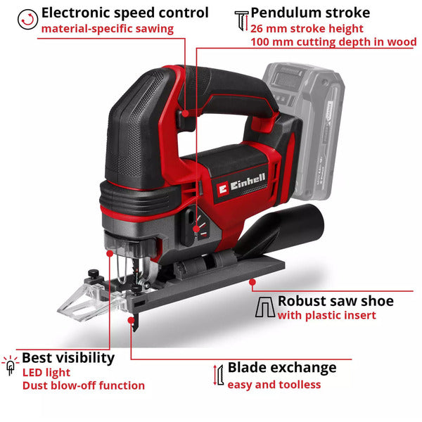 Einhell Power X-Change Akku-Stichsäge TE-JS 18/100 Li - Solo, 18Volt (rot/schwarz, ohne Akku und Ladegerät)