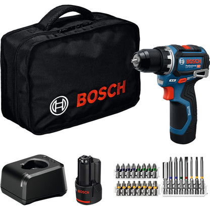 Bosch Powertools Akku-Bohrschrauber GSR 12V-32 Professional, 12Volt (blau/schwarz, 2x Li-Ionen Akku 2,0Ah, 24-teiliges Zubehör-Set, Werkzeugtasche)