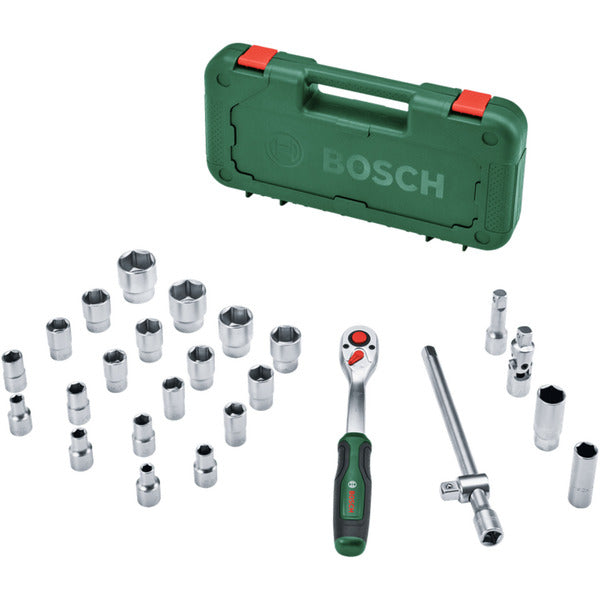 Bosch Powertools 1/2" Ratschen-Set mit Steckschlüsseln, 25-teilig (grün, Drehmoment bis 768 Nm, im Koffer)