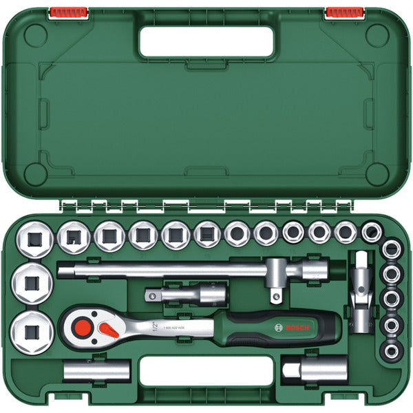 Bosch Powertools 1/2" Ratschen-Set mit Steckschlüsseln, 25-teilig (grün, Drehmoment bis 768 Nm, im Koffer)