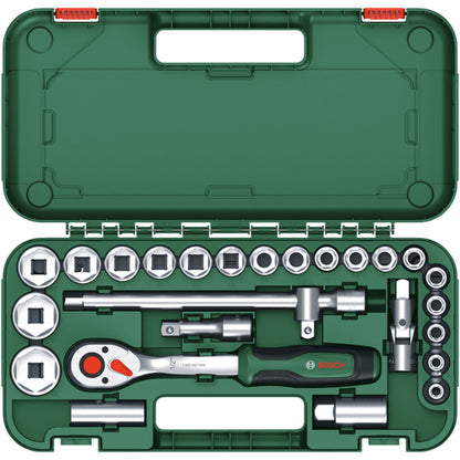 Bosch Powertools 1/2" Ratschen-Set mit Steckschlüsseln, 25-teilig (grün, Drehmoment bis 768 Nm, im Koffer)