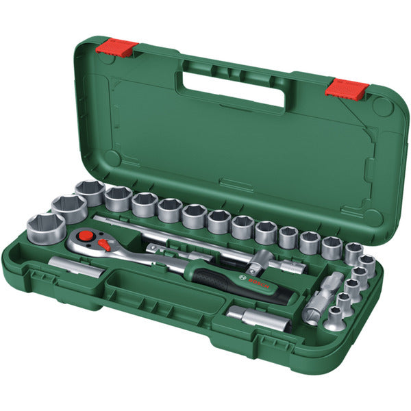 Bosch Powertools 1/2" Ratschen-Set mit Steckschlüsseln, 25-teilig (grün, Drehmoment bis 768 Nm, im Koffer)