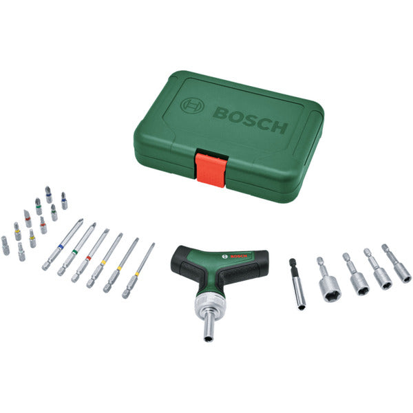 Bosch Powertools Bit-Ratschenschraubendreher T-Griff mit Bit-Satz, 22-teilig (grün/schwarz, Drehmoment bis 46 Nm)