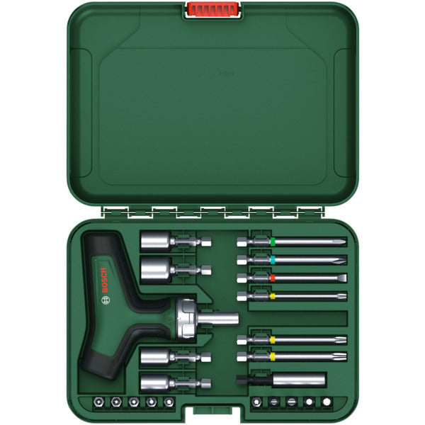Bosch Powertools Bit-Ratschenschraubendreher T-Griff mit Bit-Satz, 22-teilig (grün/schwarz, Drehmoment bis 46 Nm)