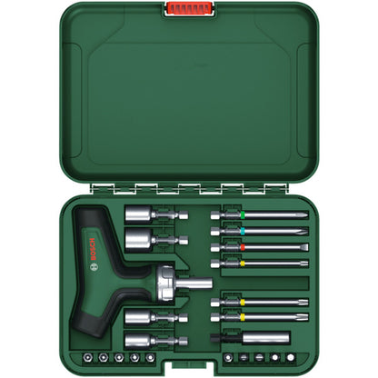 Bosch Powertools Bit-Ratschenschraubendreher T-Griff mit Bit-Satz, 22-teilig (grün/schwarz, Drehmoment bis 46 Nm)