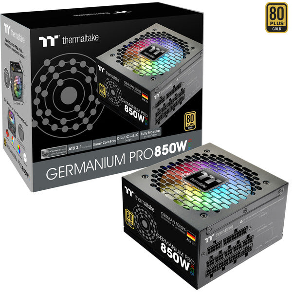 Thermaltake Germanium Pro RGB 850W (schwarz, 1x 12-Pin High Power GPU, 4x PCIe, Kabelmanagement, 850 Watt)
