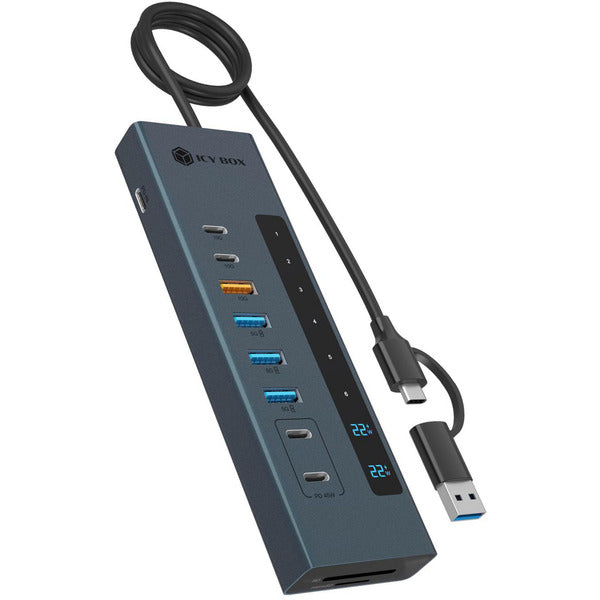 Icy Box IB-HUB1742CR-C2PD (hellblau, USB-A, USB-C, SD, microSD)