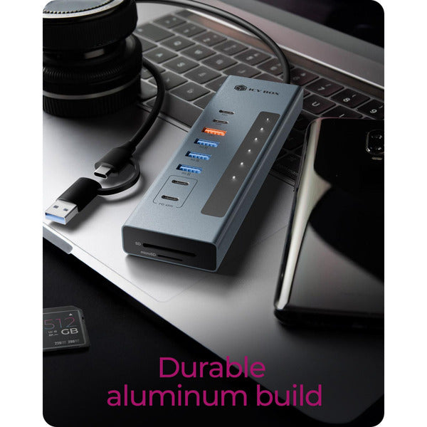Icy Box IB-HUB1742CR-C2PD (hellblau, USB-A, USB-C, SD, microSD)