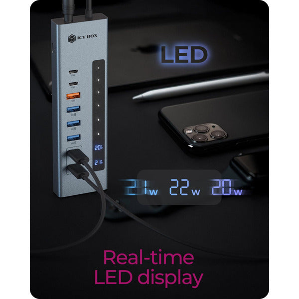 Icy Box IB-HUB1742CR-C2PD (hellblau, USB-A, USB-C, SD, microSD)