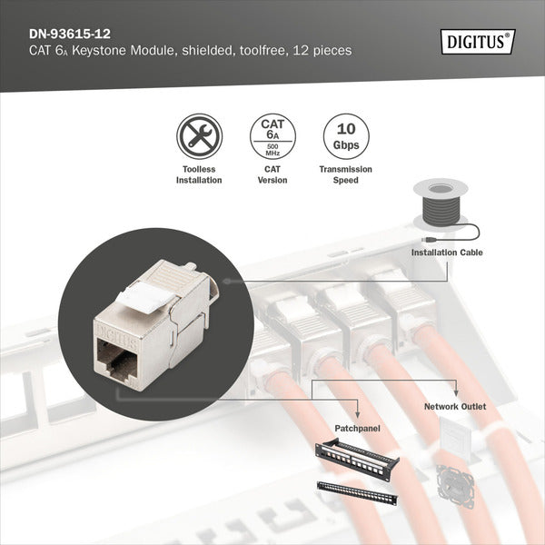 Digitus CAT 6A Keystone Modul geschirmt werkzeugfrei 12 Stk.