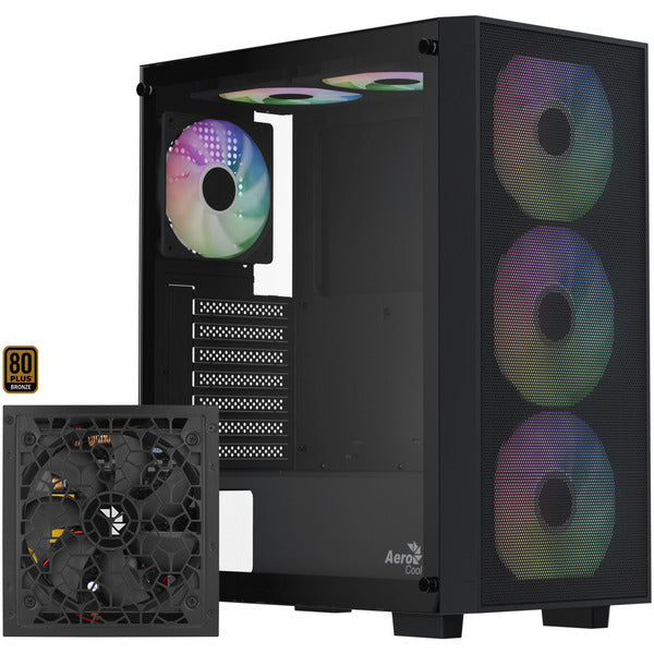 Aerocool B509A Flow-G-BK-v1, mit Netzteil Aero 650 (schwarz, Tempered Glass)