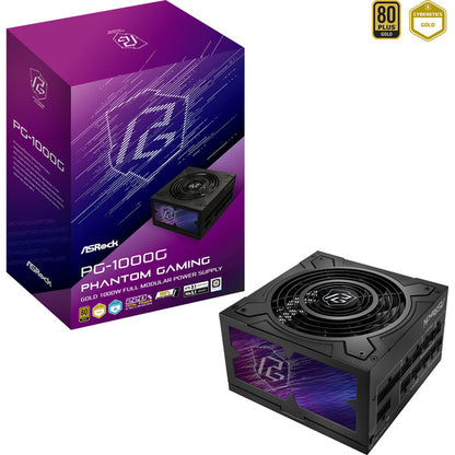 Asrock Phantom Gaming PG-1000G (μαύρο, 1x 12-Pin Υψηλής Ικανότητας GPU, 5x PCIe, Διαχείριση Καλωδίων, 1000 Watt)