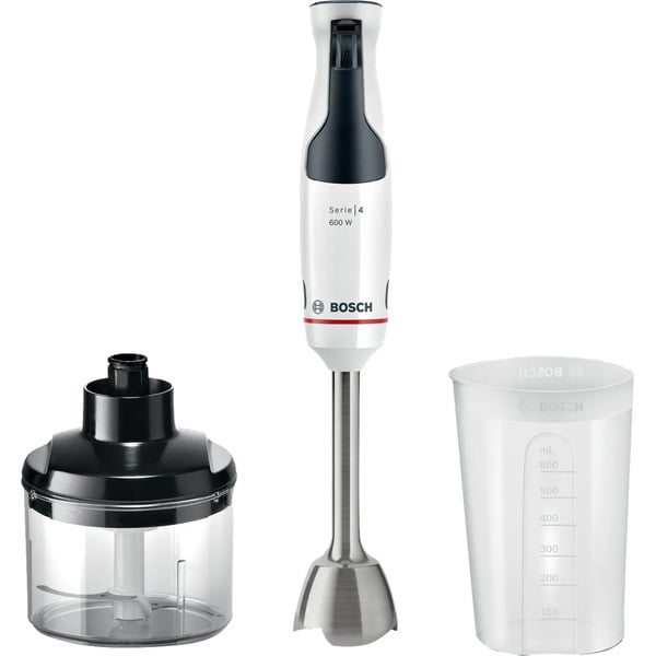 Bosch Stabmixer ErgoMaster MSM4W220 Σειρά 4 (λευκό/ανοξείδωτο χάλυβα, 600 Watt, με Τριβείο)