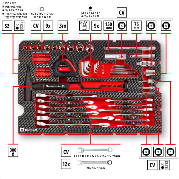 Einhell-KWB E-Case Werkzeugkoffer Universal, 80-teilig (schwarz/rot)